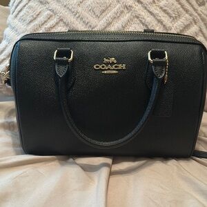 COACH Rowan Black Leather Satchel Bag – Shoulder/Crossbody Purse – Gold …